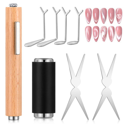 8 Pcs Cat Eye Magnet Set – Multi-Function Scissor-Shaped Nail Magnet Tool for French Tip Home Salon Studio DIY