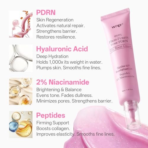 WNP 99% Pure Rose PDRN Glo Boost Highlight Moisturizing Cream - Natural Glow Enhancer with Hyaluronic Acid, 2% Niacinamide, Peptides, Salmon DNA for Glass Skin (40ml / 1.35 oz) Avelisse
