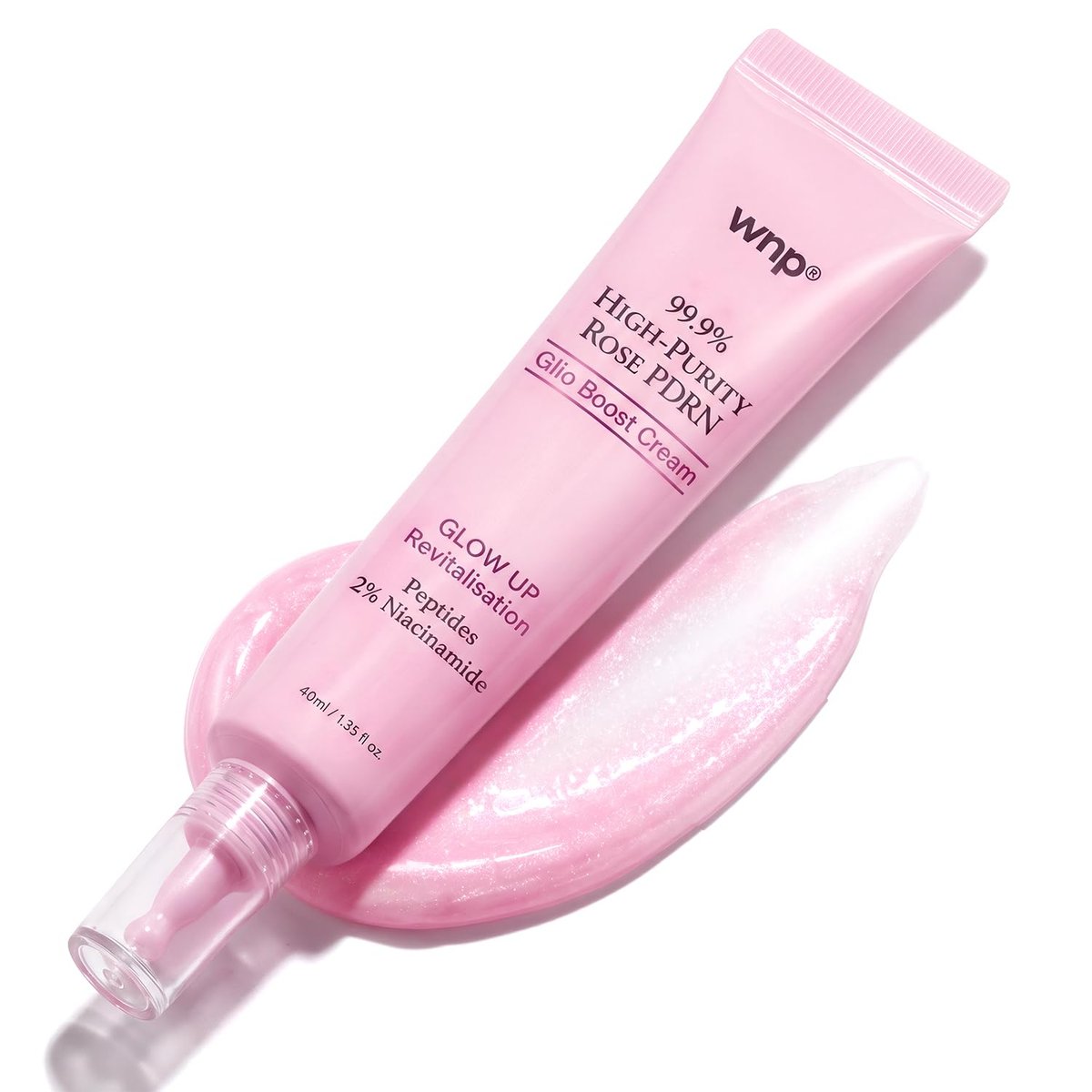 WNP 99% Pure Rose PDRN Glo Boost Highlight Moisturizing Cream - Natural Glow Enhancer with Hyaluronic Acid, 2% Niacinamide, Peptides, Salmon DNA for Glass Skin (40ml / 1.35 oz) Avelisse