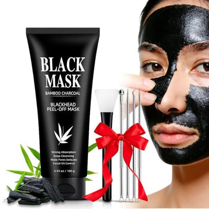 Charcoal Peel Off Face Mask for Blackhead Removal – Deep Pore Cleansing Mask with Brush & Extractor Tool, 3.53 oz Avelisse