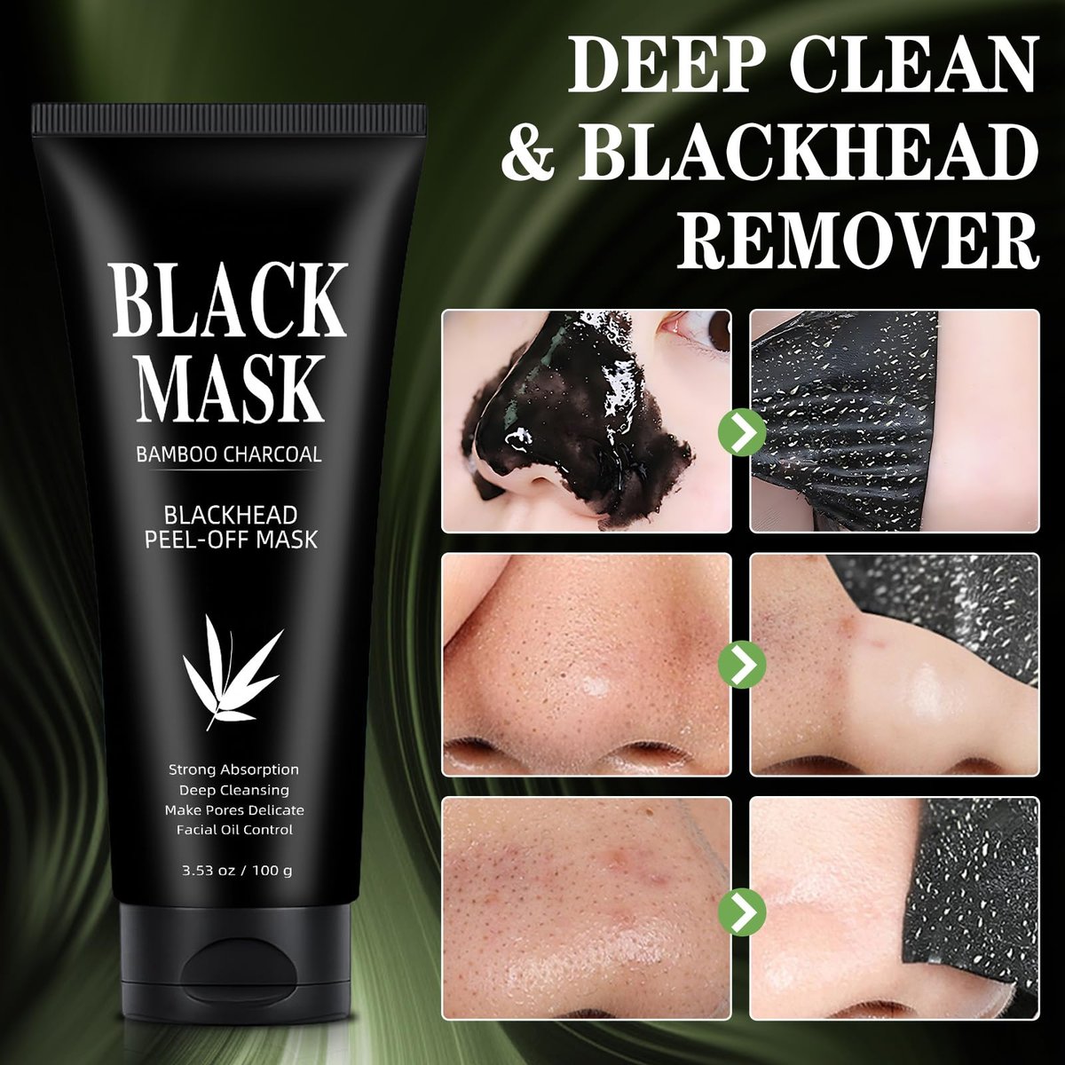 Charcoal Peel Off Face Mask for Blackhead Removal – Deep Pore Cleansing Mask with Brush & Extractor Tool, 3.53 oz Avelisse