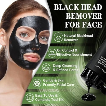 Charcoal Peel Off Face Mask for Blackhead Removal – Deep Pore Cleansing Mask with Brush & Extractor Tool, 3.53 oz Avelisse