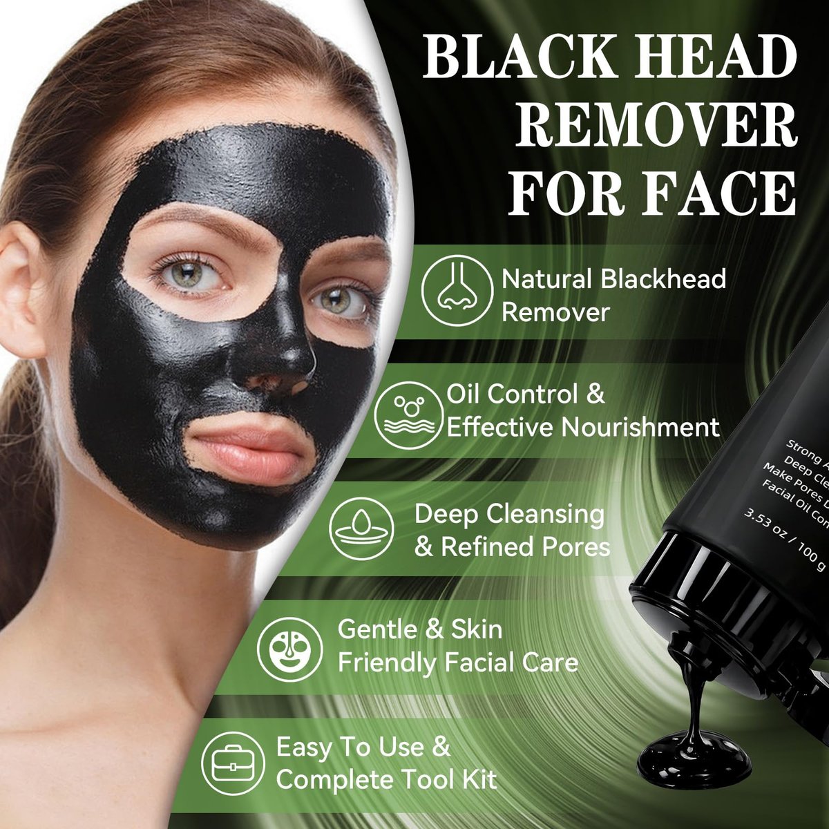 Charcoal Peel Off Face Mask for Blackhead Removal – Deep Pore Cleansing Mask with Brush & Extractor Tool, 3.53 oz Avelisse