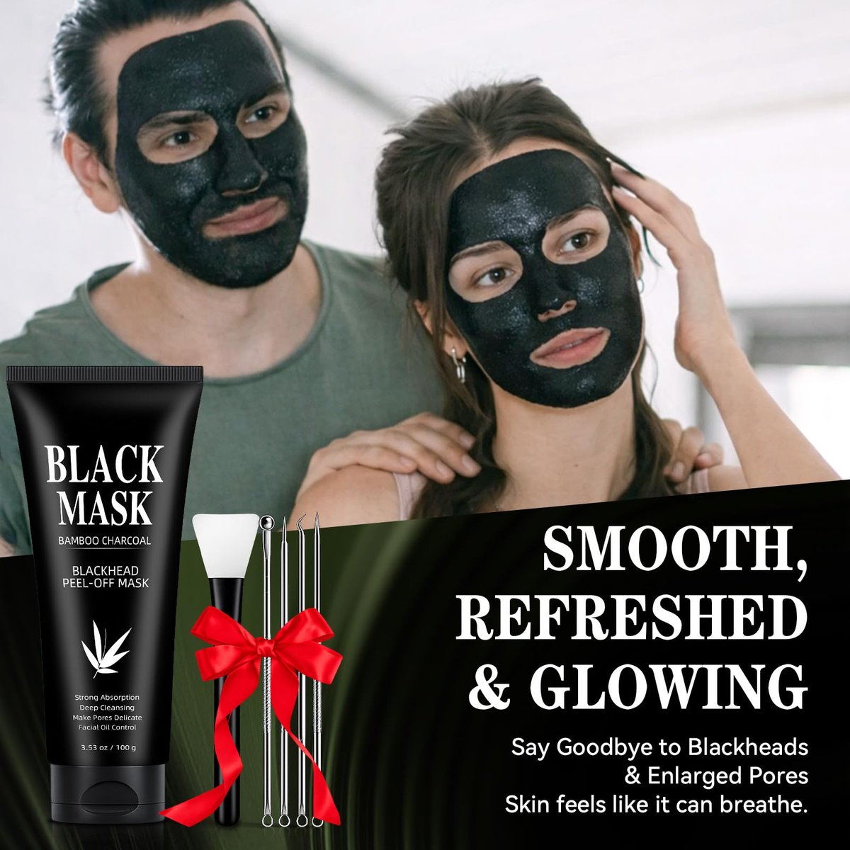 Charcoal Peel Off Face Mask for Blackhead Removal – Deep Pore Cleansing Mask with Brush & Extractor Tool, 3.53 oz Avelisse
