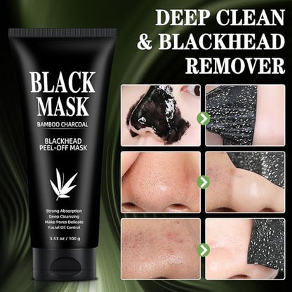 Charcoal Peel Off Face Mask for Blackhead Removal – Deep Pore Cleansing Mask with Brush & Extractor Tool, 3.53 oz Avelisse