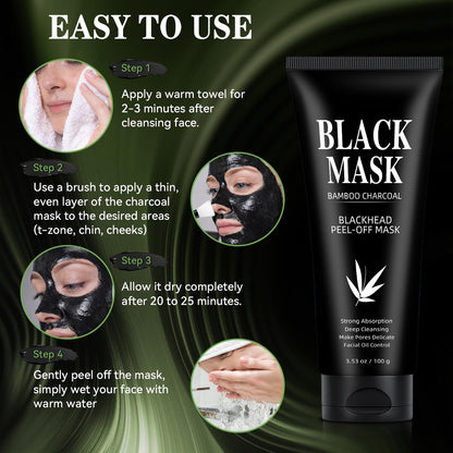 Charcoal Peel Off Face Mask for Blackhead Removal – Deep Pore Cleansing Mask with Brush & Extractor Tool, 3.53 oz Avelisse