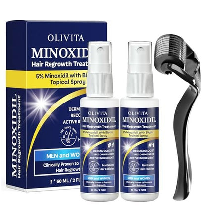 5% Minoxidil Hair Growth Kit for Men and Women - Spray Treatment with Biotin & Rosemary, Stop Hair Loss, Stronger Thicker Hair, 2 Pack Avelisse
