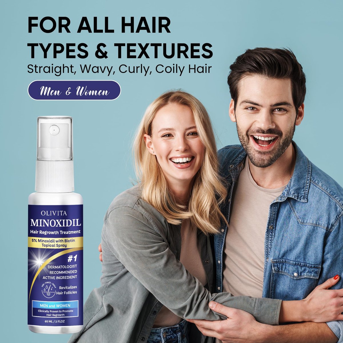 5% Minoxidil Hair Growth Kit for Men and Women - Spray Treatment with Biotin & Rosemary, Stop Hair Loss, Stronger Thicker Hair, 2 Pack Avelisse