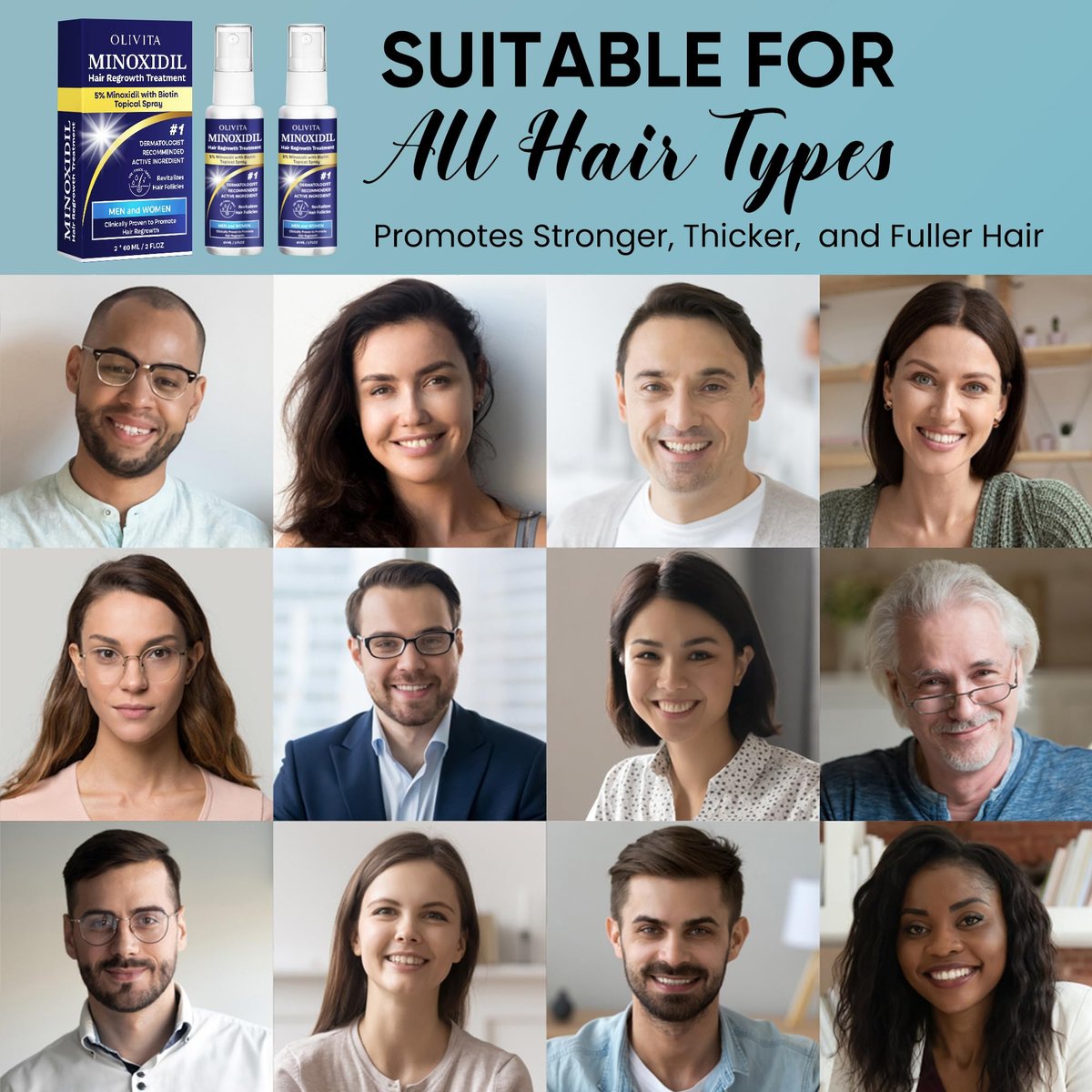 5% Minoxidil Hair Growth Kit for Men and Women - Spray Treatment with Biotin & Rosemary, Stop Hair Loss, Stronger Thicker Hair, 2 Pack Avelisse