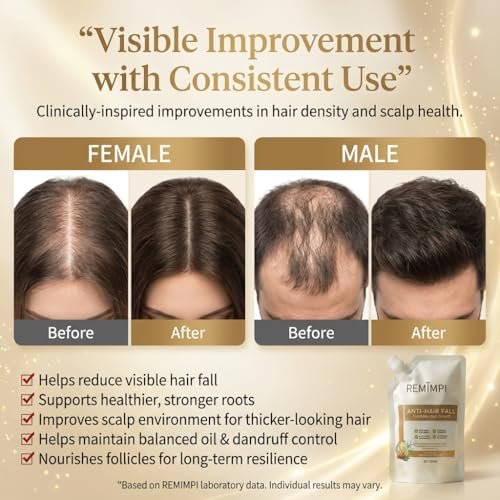 REMIMPI Herbal Anti-Fall Shampoo, Ginger & Ginseng Scalp Cleanser with Jojoba & Oat Extracts, Strengthening Formula for Thinning Hair, 300ml (2-Pack) Avelisse