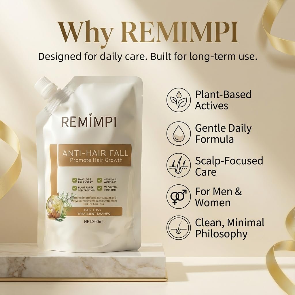 REMIMPI Herbal Anti-Fall Shampoo, Ginger & Ginseng Scalp Cleanser with Jojoba & Oat Extracts, Strengthening Formula for Thinning Hair, 300ml (2-Pack) Avelisse