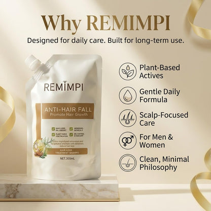 REMIMPI Herbal Anti-Fall Shampoo, Ginger & Ginseng Scalp Cleanser with Jojoba & Oat Extracts, Strengthening Formula for Thinning Hair, 300ml (2-Pack) Avelisse