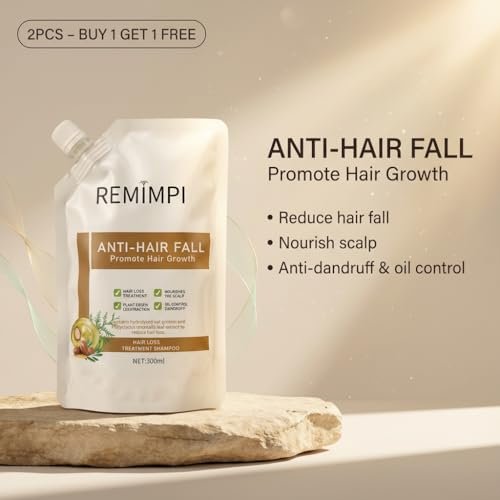 REMIMPI Herbal Anti-Fall Shampoo, Ginger & Ginseng Scalp Cleanser with Jojoba & Oat Extracts, Strengthening Formula for Thinning Hair, 300ml (2-Pack) Avelisse