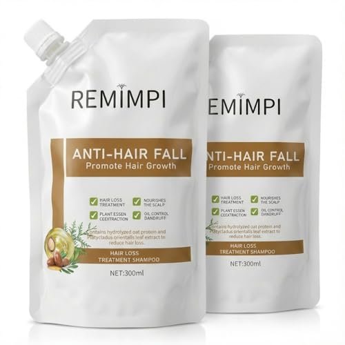 REMIMPI Herbal Anti-Fall Shampoo, Ginger & Ginseng Scalp Cleanser with Jojoba & Oat Extracts, Strengthening Formula for Thinning Hair, 300ml (2-Pack) Avelisse