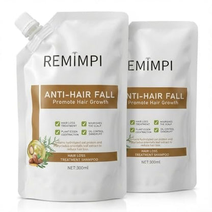 REMIMPI Herbal Anti-Fall Shampoo, Ginger & Ginseng Scalp Cleanser with Jojoba & Oat Extracts, Strengthening Formula for Thinning Hair, 300ml (2-Pack) Avelisse