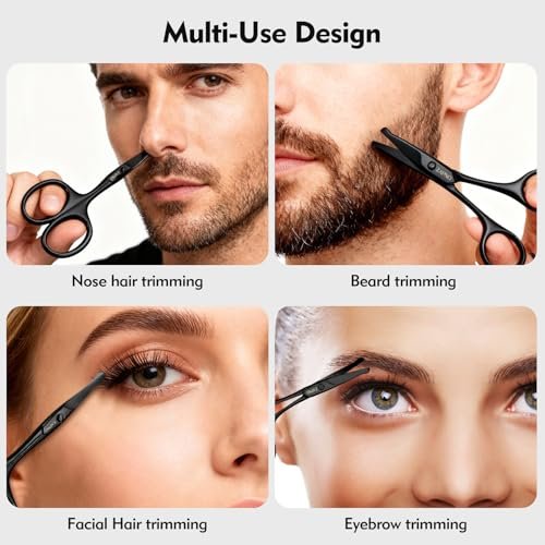 ZAPNO Nose Hair Scissors for Men Women – 3.75" Curved Blades with Rounded Safety Tip, Stainless Steel Nose Scissors, Facial Hair Trimmer Mustache Eyebrow Grooming (Black) - görsel 10