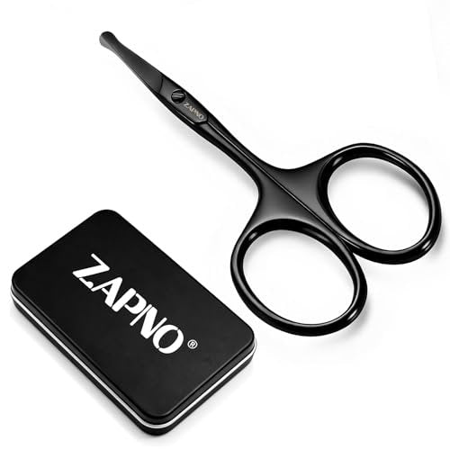 ZAPNO Nose Hair Scissors for Men Women – 3.75" Curved Blades with Rounded Safety Tip, Stainless Steel Nose Scissors, Facial Hair Trimmer Mustache Eyebrow Grooming (Black) - görsel 2
