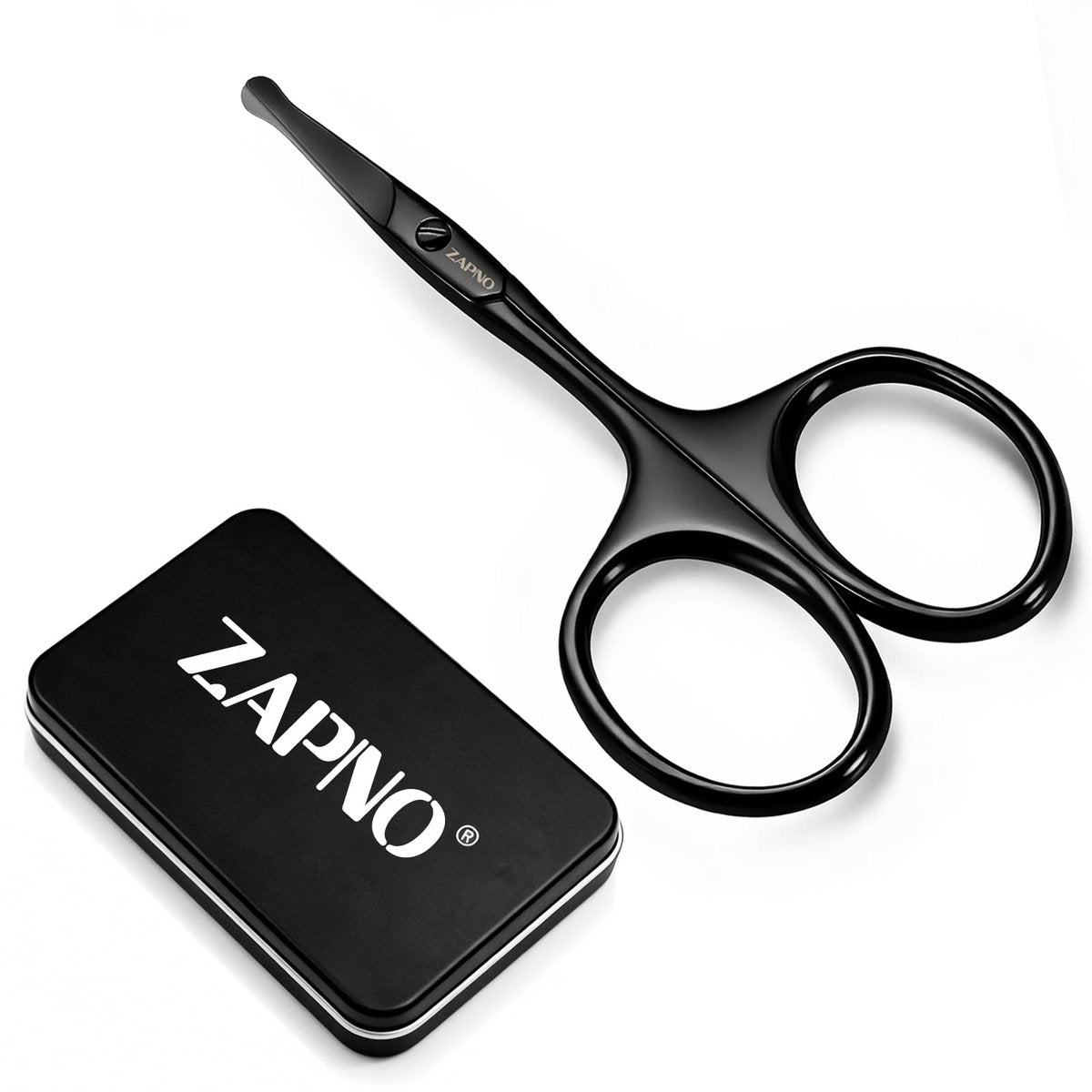 ZAPNO Nose Hair Scissors for Men Women – 3.75" Curved Blades with Rounded Safety Tip, Stainless Steel Nose Scissors, Facial Hair Trimmer Mustache Eyebrow Grooming (Black) - görsel 1