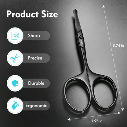 ZAPNO Nose Hair Scissors for Men Women – 3.75" Curved Blades with Rounded Safety Tip, Stainless Steel Nose Scissors, Facial Hair Trimmer Mustache Eyebrow Grooming (Black)