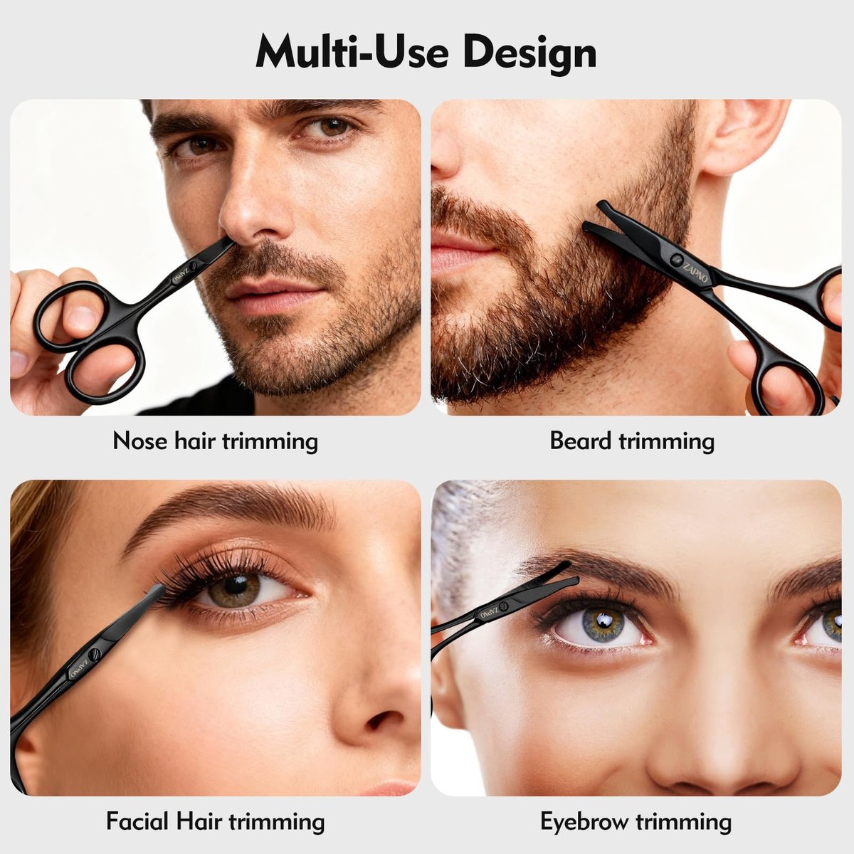ZAPNO Nose Hair Scissors for Men Women – 3.75" Curved Blades with Rounded Safety Tip, Stainless Steel Nose Scissors, Facial Hair Trimmer Mustache Eyebrow Grooming (Black) - görsel 9