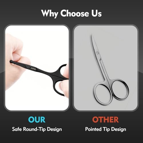 ZAPNO Nose Hair Scissors for Men Women – 3.75" Curved Blades with Rounded Safety Tip, Stainless Steel Nose Scissors, Facial Hair Trimmer Mustache Eyebrow Grooming (Black) - görsel 8