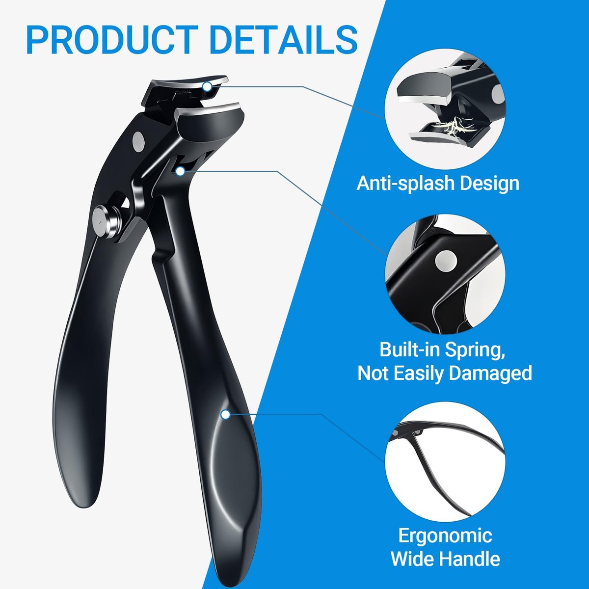Long Handle Toenail Clippers for Seniors - Ultra Wide Jaw Opening, Stainless Steel, Black Avelisse