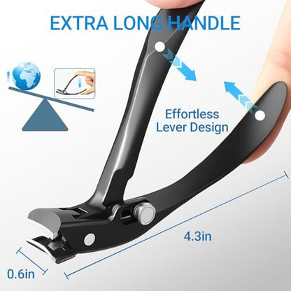 Long Handle Toenail Clippers for Seniors - Ultra Wide Jaw Opening, Stainless Steel, Black Avelisse