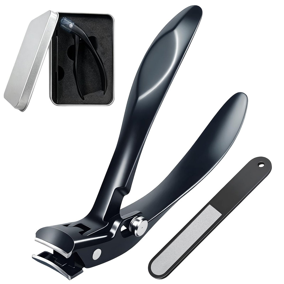 Long Handle Toenail Clippers for Seniors - Ultra Wide Jaw Opening, Stainless Steel, Black Avelisse