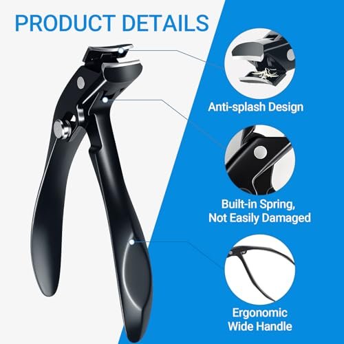 Long Handle Toenail Clippers for Seniors - Ultra Wide Jaw Opening, Stainless Steel, Black Avelisse