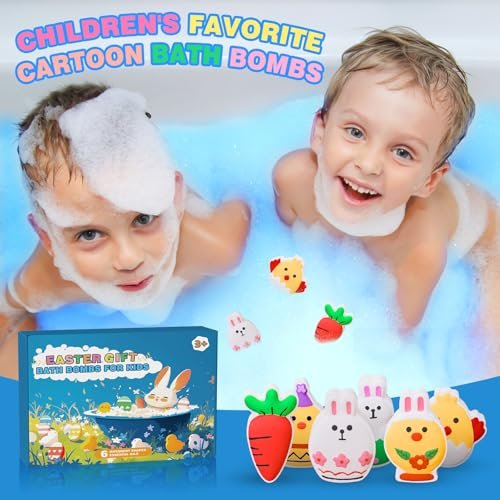 Easter Bath Bombs for Kids - 6 Pack Bunny, Chicken & Egg Shapes - Gentle, Handmade Fizz Balls for Easter Basket Stuffers, Party Favors Avelisse