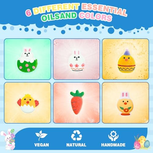 Easter Bath Bombs for Kids - 6 Pack Bunny, Chicken & Egg Shapes - Gentle, Handmade Fizz Balls for Easter Basket Stuffers, Party Favors Avelisse