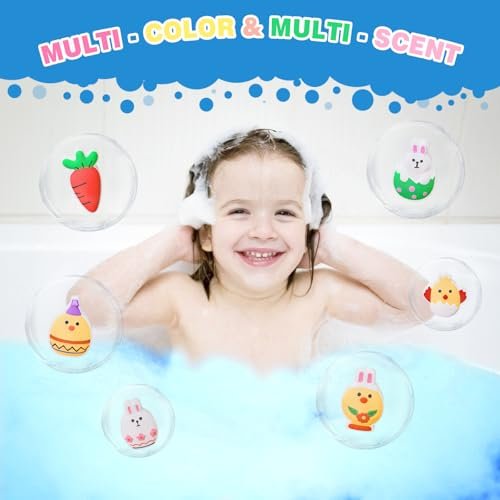 Easter Bath Bombs for Kids - 6 Pack Bunny, Chicken & Egg Shapes - Gentle, Handmade Fizz Balls for Easter Basket Stuffers, Party Favors Avelisse