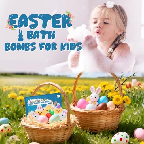 Easter Bath Bombs for Kids - 6 Pack Bunny, Chicken & Egg Shapes - Gentle, Handmade Fizz Balls for Easter Basket Stuffers, Party Favors Avelisse