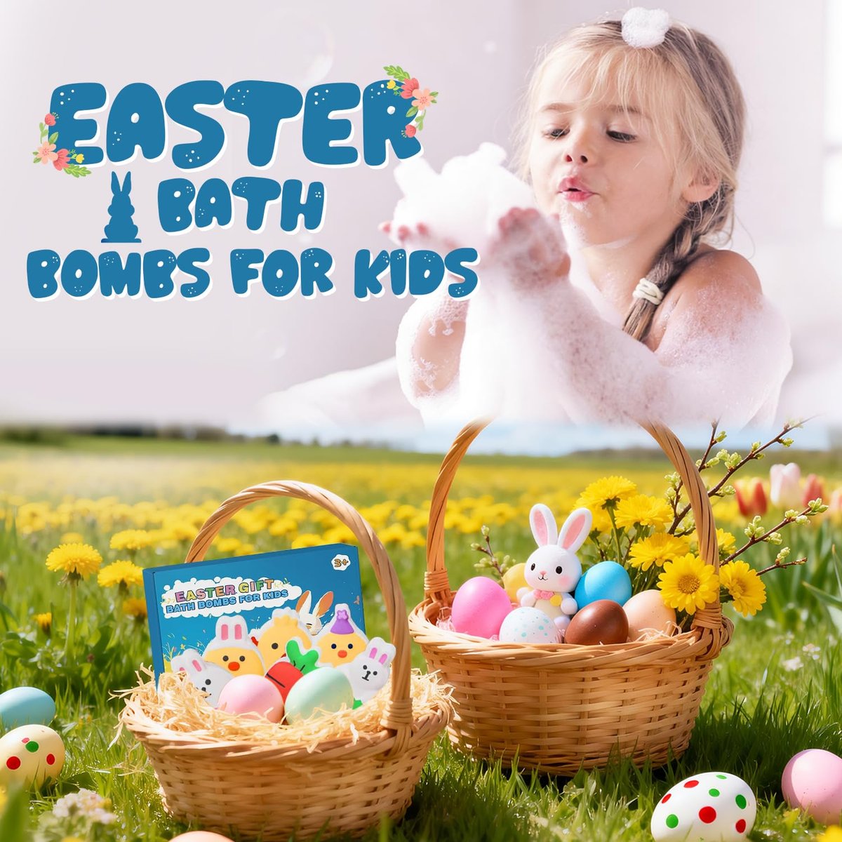 Easter Bath Bombs for Kids - 6 Pack Bunny, Chicken & Egg Shapes - Gentle, Handmade Fizz Balls for Easter Basket Stuffers, Party Favors Avelisse