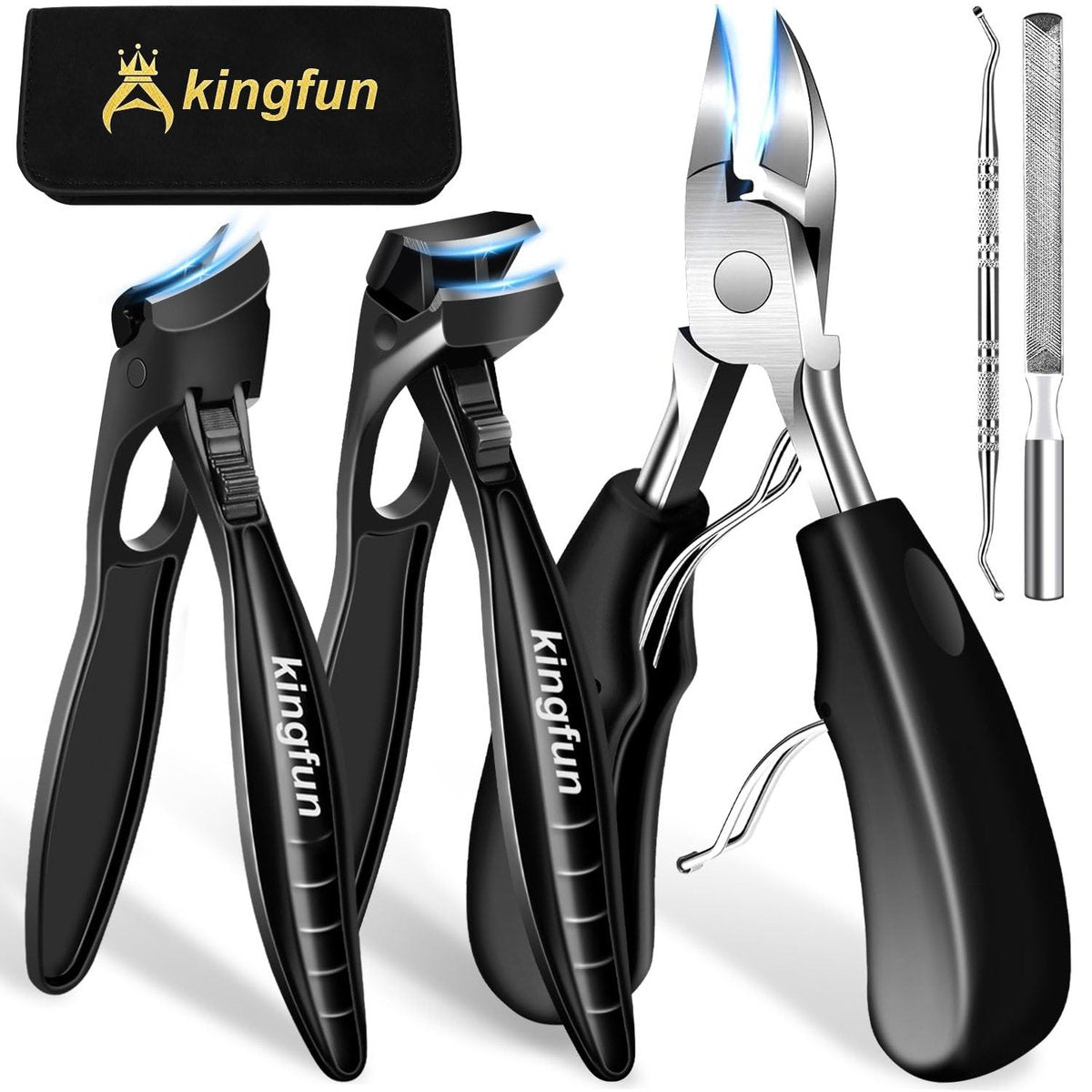 Kingfun Toenail Clippers for Seniors - Heavy Duty & Angled Head for Thick Nails (5-Pack) Avelisse