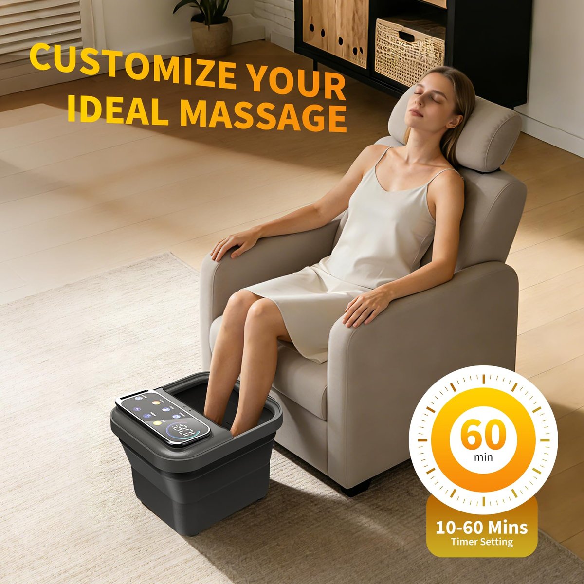 Omnqira Collapsible Foot Spa Bath with Heat and Massage – Motorized Shiatsu Foot Massager Tub for Plantar Fasciitis & Stress Relief, Temp Control, Bubbles, Remote, Pedicure Spa at Home (Grey) Avelisse