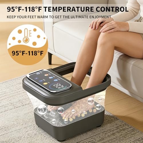 Omnqira Collapsible Foot Spa Bath with Heat and Massage – Motorized Shiatsu Foot Massager Tub for Plantar Fasciitis & Stress Relief, Temp Control, Bubbles, Remote, Pedicure Spa at Home (Grey) Avelisse