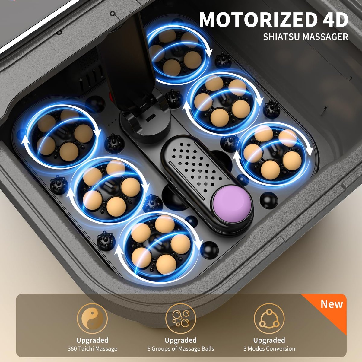 Omnqira Collapsible Foot Spa Bath with Heat and Massage – Motorized Shiatsu Foot Massager Tub for Plantar Fasciitis & Stress Relief, Temp Control, Bubbles, Remote, Pedicure Spa at Home (Grey) Avelisse