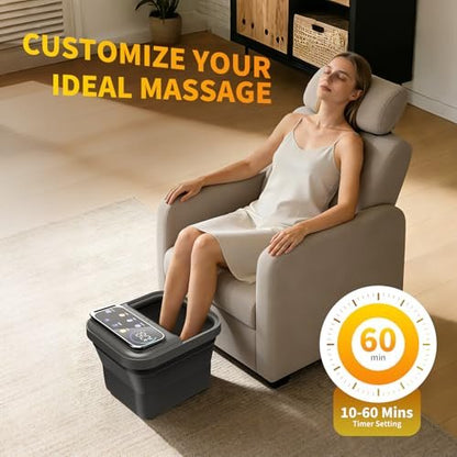 Omnqira Collapsible Foot Spa Bath with Heat and Massage – Motorized Shiatsu Foot Massager Tub for Plantar Fasciitis & Stress Relief, Temp Control, Bubbles, Remote, Pedicure Spa at Home (Grey) Avelisse