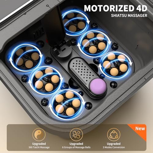 Omnqira Collapsible Foot Spa Bath with Heat and Massage – Motorized Shiatsu Foot Massager Tub for Plantar Fasciitis & Stress Relief, Temp Control, Bubbles, Remote, Pedicure Spa at Home (Grey) Avelisse