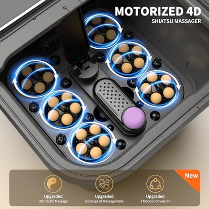Omnqira Collapsible Foot Spa Bath with Heat and Massage – Motorized Shiatsu Foot Massager Tub for Plantar Fasciitis & Stress Relief, Temp Control, Bubbles, Remote, Pedicure Spa at Home (Grey) Avelisse