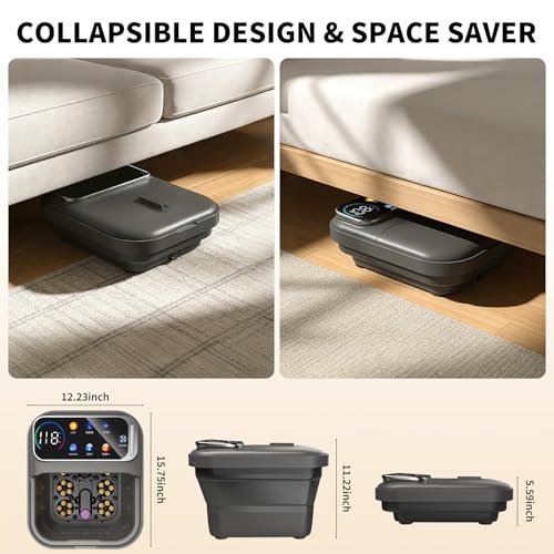 Omnqira Collapsible Foot Spa Bath with Heat and Massage – Motorized Shiatsu Foot Massager Tub for Plantar Fasciitis & Stress Relief, Temp Control, Bubbles, Remote, Pedicure Spa at Home (Grey) Avelisse
