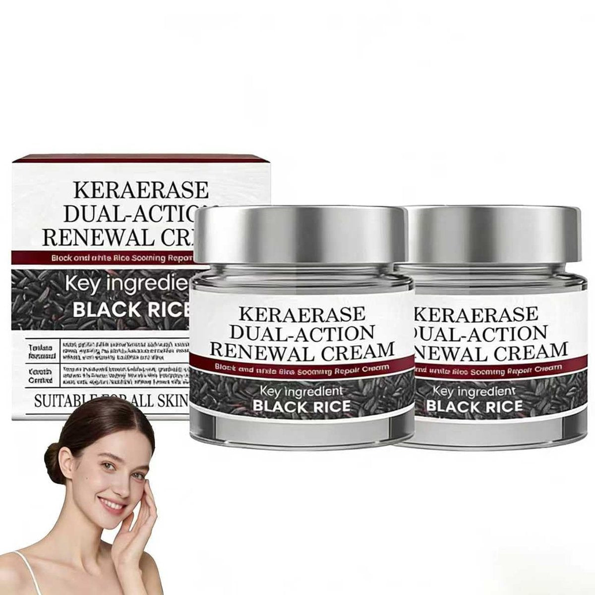 Keratin Erase Dual-Action Renewal Cream – Black & White Rice Soothing Repair Cream, Hydrating Body Serum for Smoother-Looking Skin, Suitable for All Skin Types (2 Pack) Avelisse