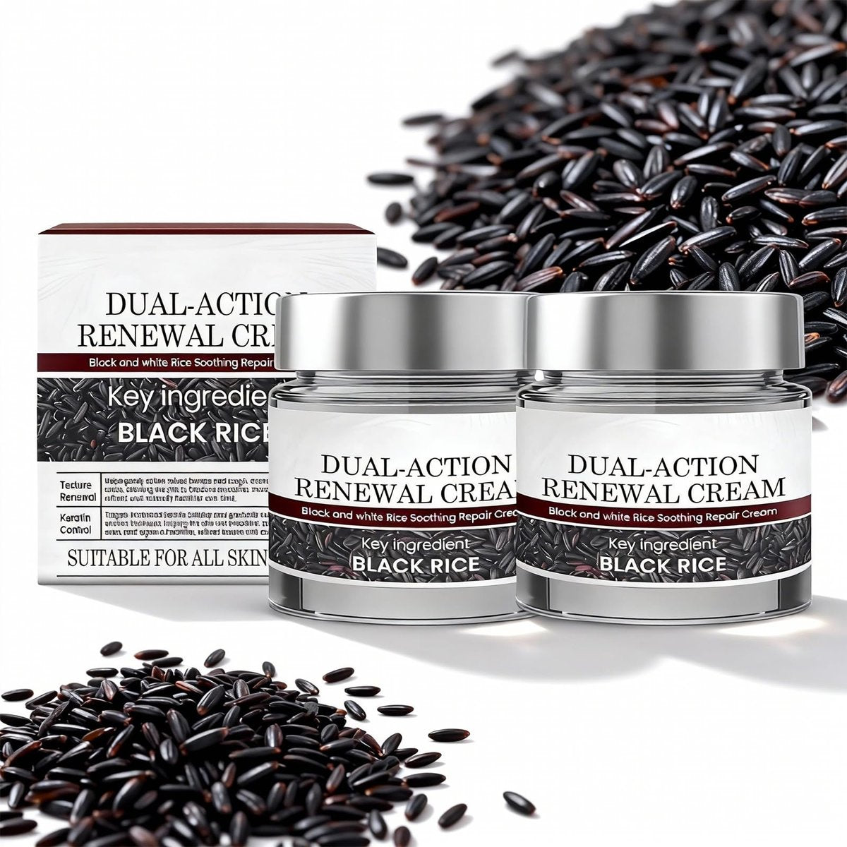 Keratin Erase Dual-Action Renewal Cream – Black & White Rice Soothing Repair Cream, Hydrating Body Serum for Smoother-Looking Skin, Suitable for All Skin Types (2 Pack) Avelisse