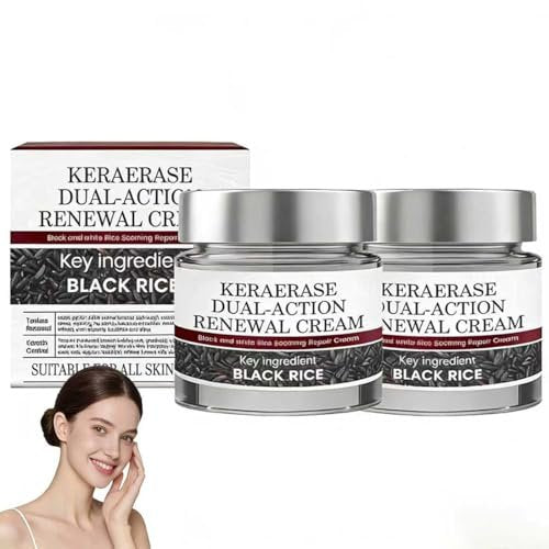 Keratin Erase Dual-Action Renewal Cream – Black & White Rice Soothing Repair Cream, Hydrating Body Serum for Smoother-Looking Skin, Suitable for All Skin Types (2 Pack) Avelisse
