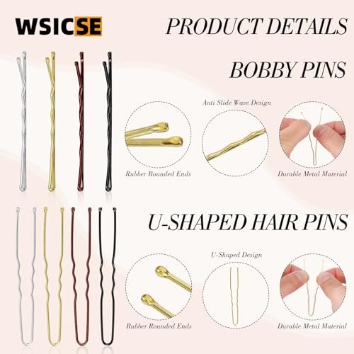600Pcs Bobby Pins Set 4 Colors - U-Shaped & Classic Hair Pins for Women, Buns, Wedding Styling with Storage Box & Small Hair Ties (Black, Brown, Blonde, Silver) - görsel 8