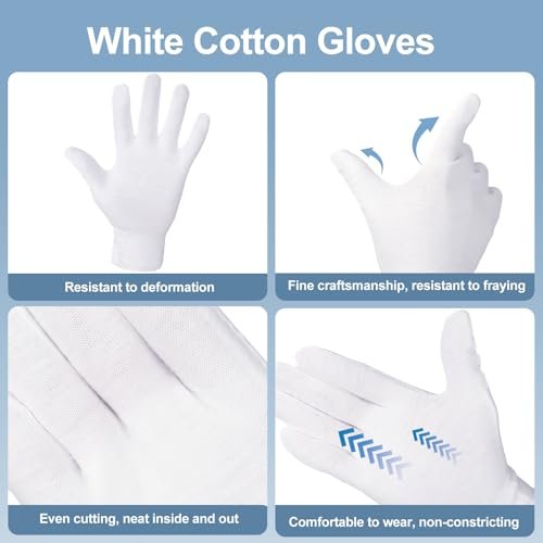 42-Pack White Cotton Gloves for Dry Hands, Eczema Care, Night-Time Moisturizing, Unisex Soft Sleep Elastic SPA Glove Set for Jewellery Inspection, Arts Crafts, Wedding, Halloween Costumes - görsel 3