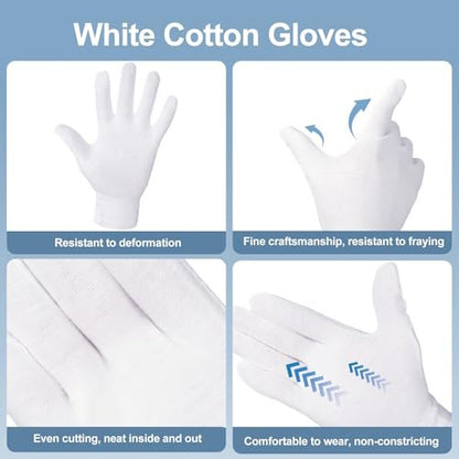42-Pack White Cotton Gloves for Dry Hands, Eczema Care, Night-Time Moisturizing, Unisex Soft Sleep Elastic SPA Glove Set for Jewellery Inspection, Arts Crafts, Wedding, Halloween Costumes