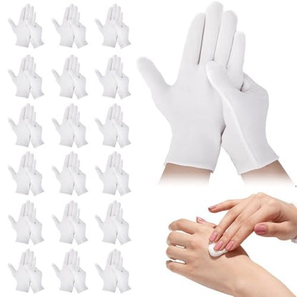 42-Pack White Cotton Gloves for Dry Hands, Eczema Care, Night-Time Moisturizing, Unisex Soft Sleep Elastic SPA Glove Set for Jewellery Inspection, Arts Crafts, Wedding, Halloween Costumes