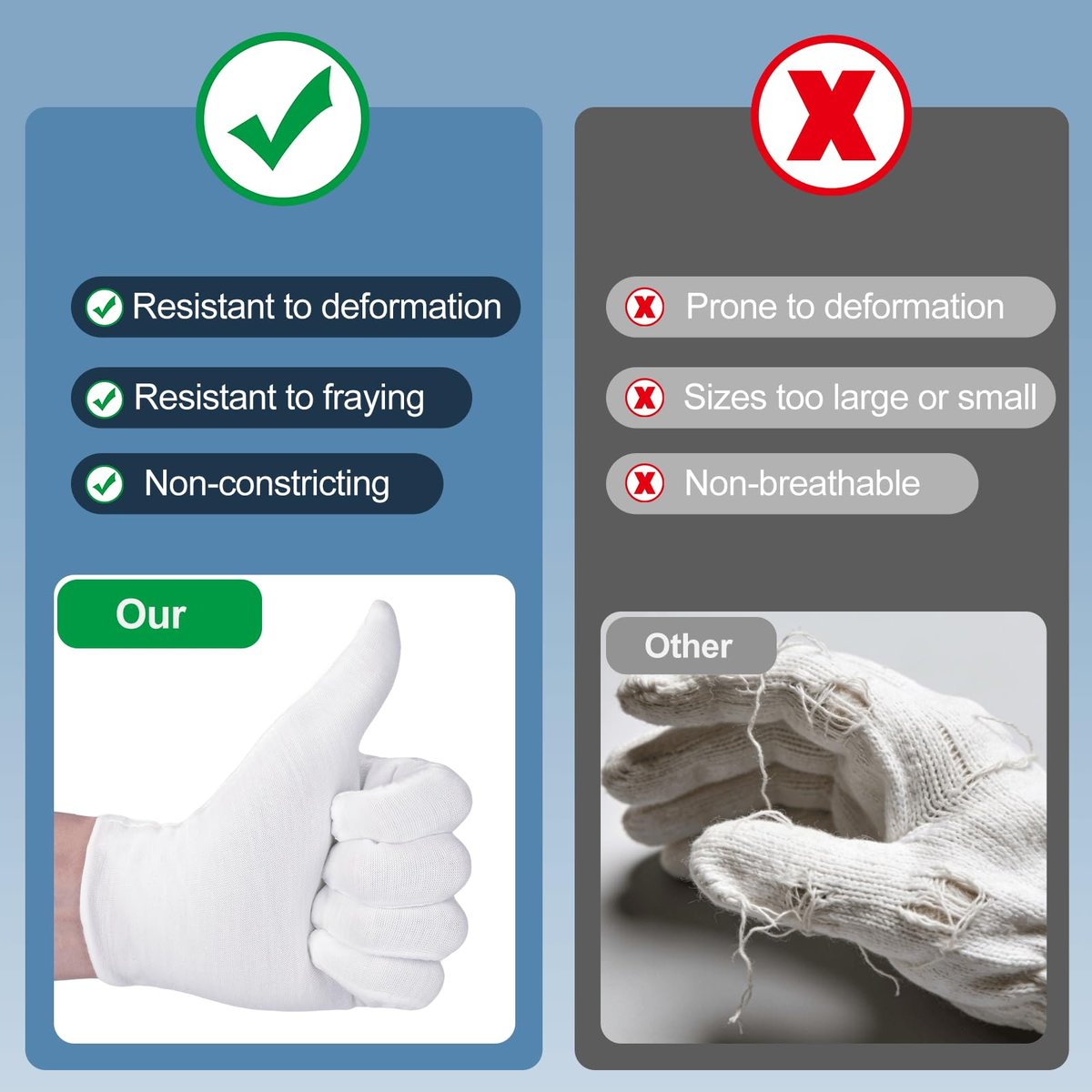 42-Pack White Cotton Gloves for Dry Hands, Eczema Care, Night-Time Moisturizing, Unisex Soft Sleep Elastic SPA Glove Set for Jewellery Inspection, Arts Crafts, Wedding, Halloween Costumes - görsel 8